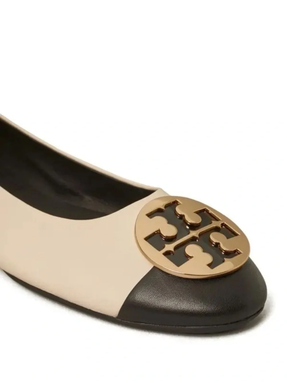 Tory Burch Claire Cap Top Leather Ballet Flats in New Cream/Black Size 9 Neutral
